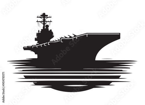 Aircraft Carrier Silhouette Illustration On Sea Naval Power