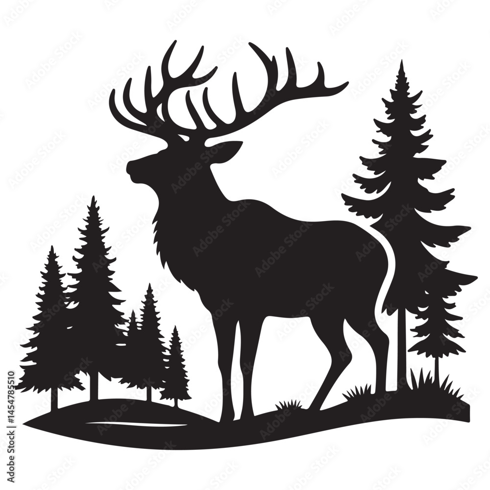 Obraz premium Majestic Elk in Forest Silhouette Vector Art Illustration