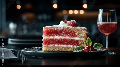 Fototapeta Naklejka Na Ścianę i Meble -  Delicious Raspberry Cake Slice  Dessert  Sweet Treat  Bakery  Food Photography