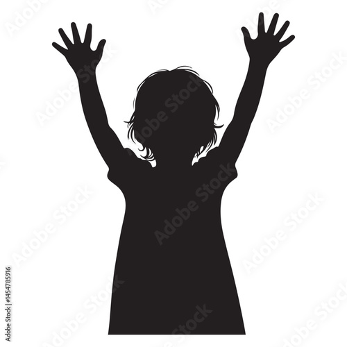 Silhouette of Child with Raised Hands Vector Illustration for Designs