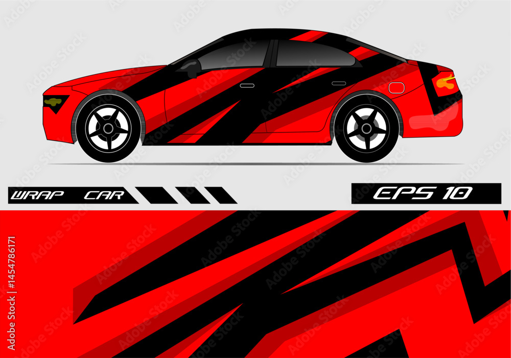 Red Car Wrap Design with Bold Black Stripes Red Car Wrap Design with Bold Black Stripes