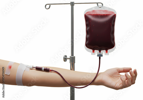 Blood Transfusion IV Bag and Patient Arm