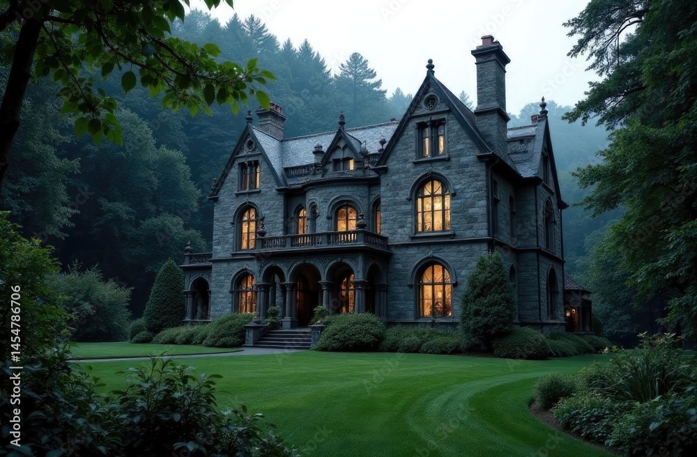 Fototapeta premium A gloomy mansion at dusk.