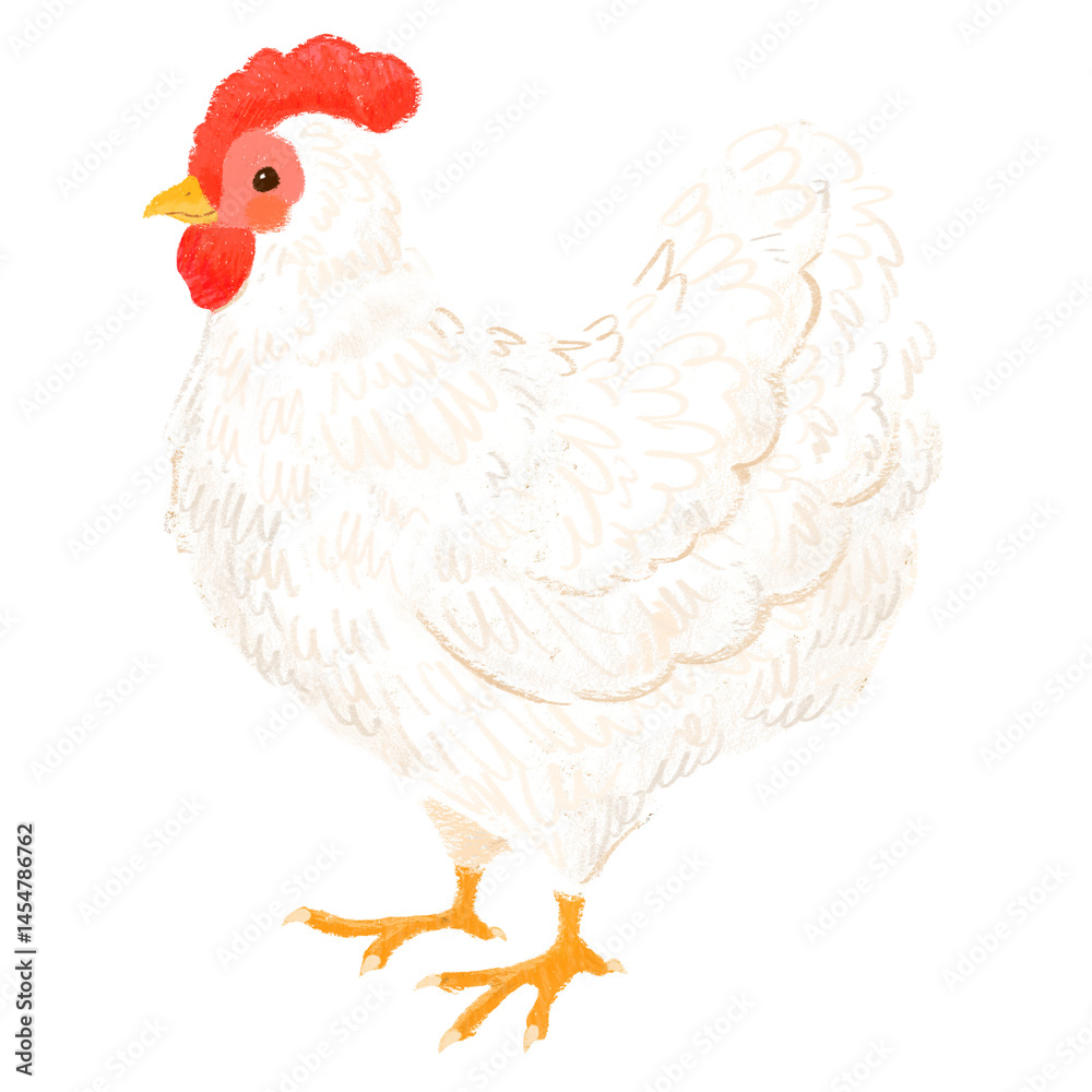 Fototapeta premium Cute children's book style white chicken