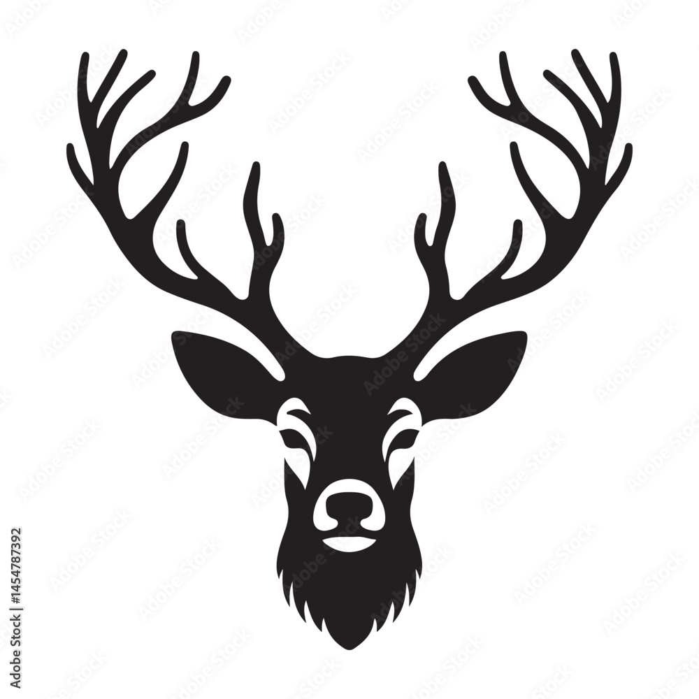 Naklejka premium Majestic Stag Silhouette with Antlers Graphic Head Illustration