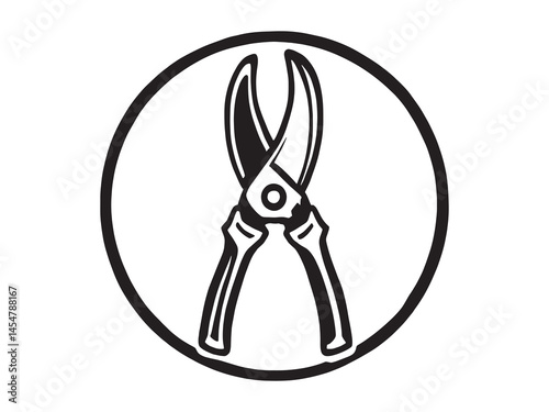 Minimalist Line Art of Pruning Shears Tool