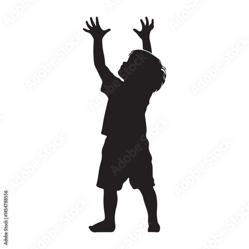 Silhouette of A Little Boy Reaching Upward Vector Illustration