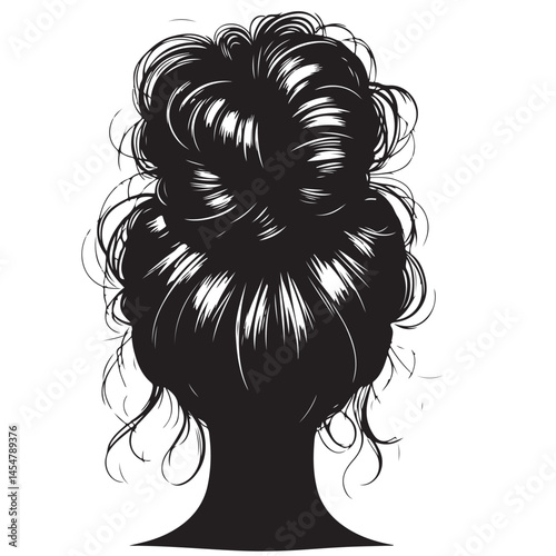Silhouette of Messy Bun Hairstyle Vector Graphic Illustration