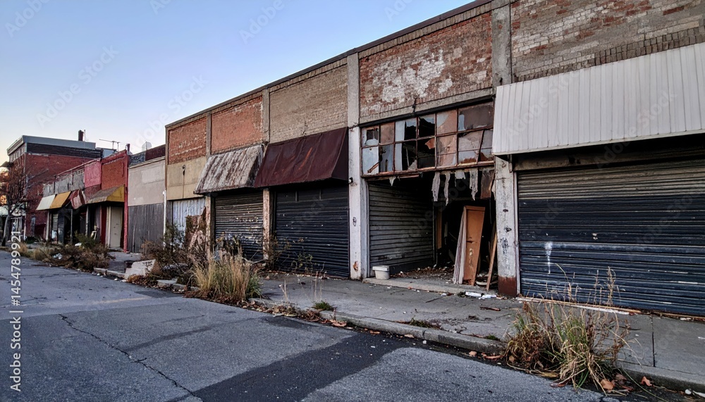 Abandoned Retail Buildings in Urban Setting with Broken Windows Abandoned Retail Buildings in Urban Setting with Broken Windows
