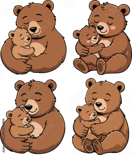 Cartoon Papa Bear Hugging Baby Bear – Cute Father's Love Vector