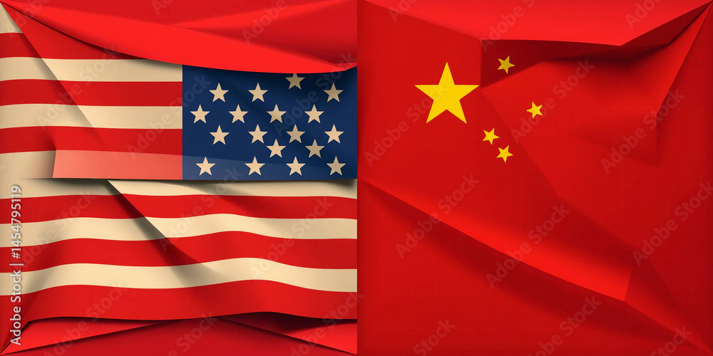 Fototapeta premium digital illustration featuring the flags of the United States and China
