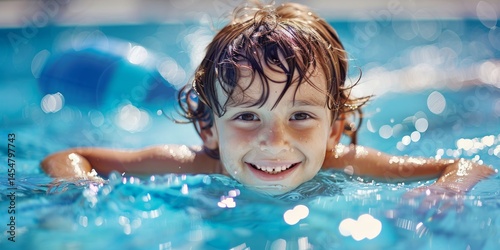 Joyful Child Swimming in a Pool on a Sunny Day
