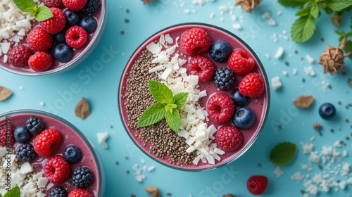 Colorful Acai Bowls with Strawberries and Blueberries