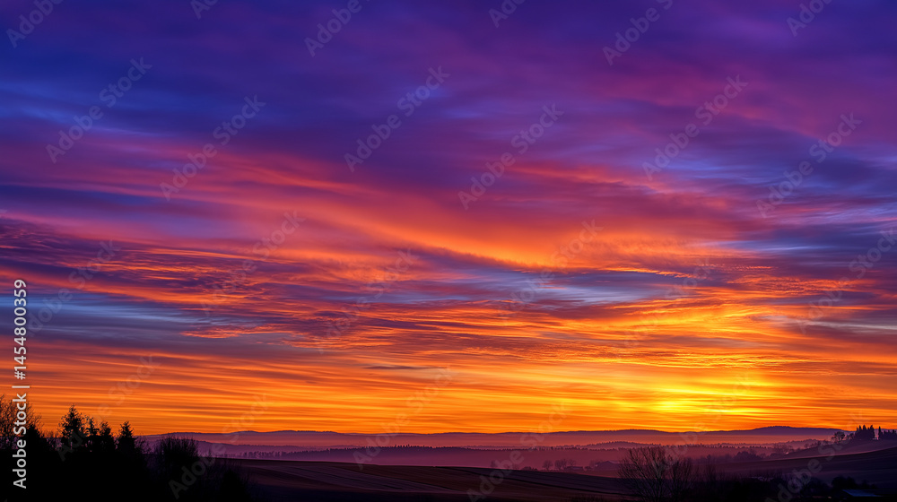 Fototapeta premium A breathtaking sunset landscape under a vibrant sky with clouds