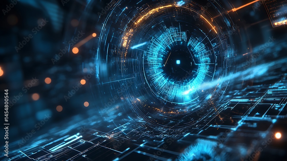 Obraz premium A digital eye scanning the network for suspicious activity