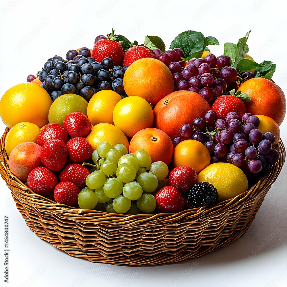 Assorted fruits in a woven basket fresh produce display Assorted fruits in a woven basket fresh produce display