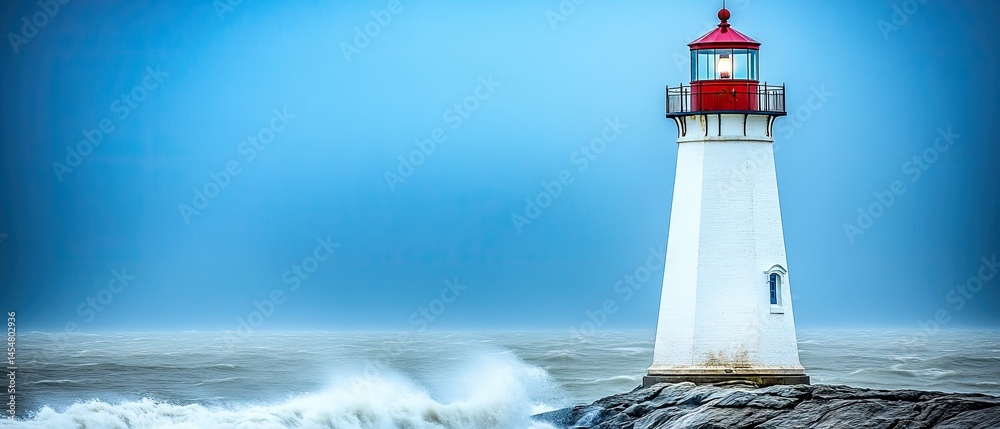 Tranquil seascape with a solitary lighthouse.