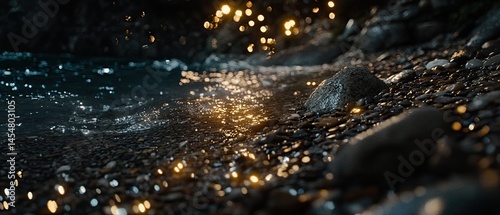 Obraz na płótnie Close-up view of dark pebbles at the water's edge w salonie