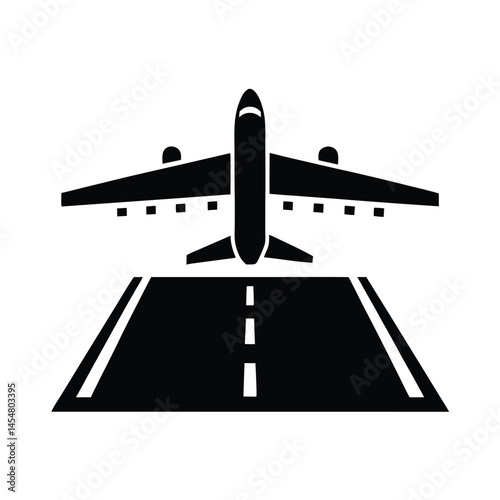 airplane taking off from runway icon vector art silhouette 