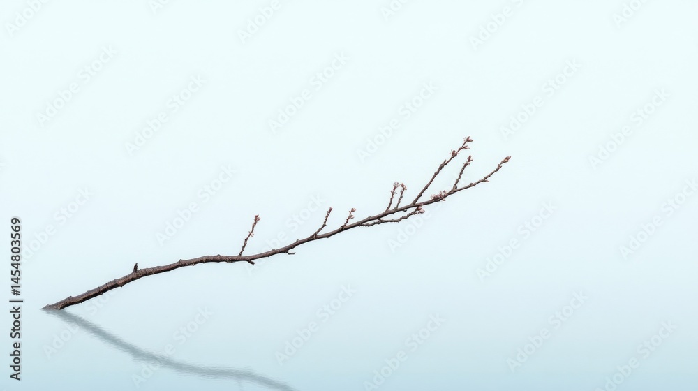 Fototapeta premium Single Brown Branch with Buds on Pale Blue Background