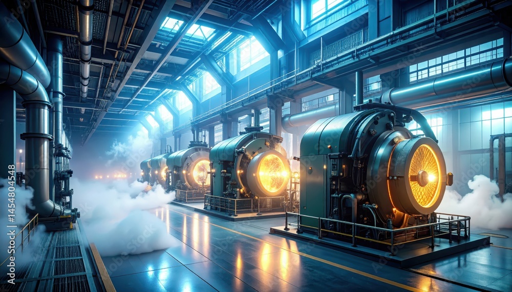 Fototapeta premium Industrial Power Generation Equipment in Modern Factory Setting