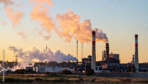 Wallpaper Mural Industrial Power Plant at Sunset with Emissions and Smokestacks Torontodigital.ca