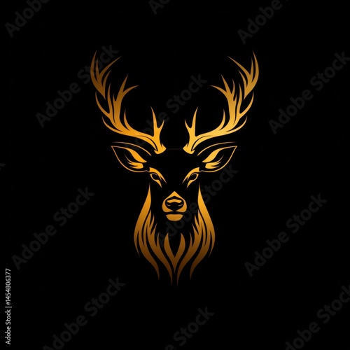 Majestic golden stag head design with detailed antlers on a dark background capturing the essence of wildlife art photo