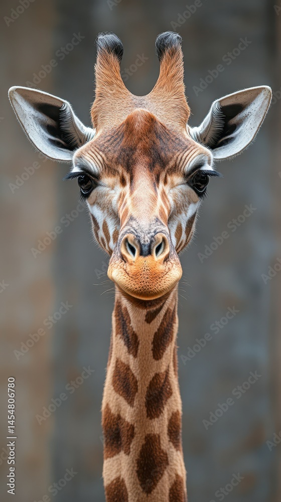 Fototapeta premium Giraffe stands proudly with unique features in a serene environment during the early morning light