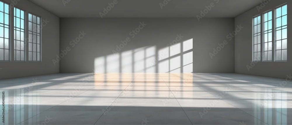 Obraz premium Sunlit Empty Room Modern Interior Clean Floor Bright Windows Spacious Design