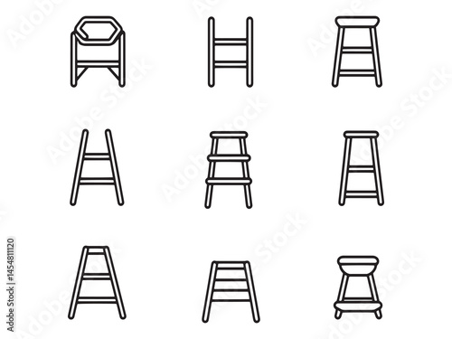 Minimalist Step Ladder Line Art for Construction Sites
