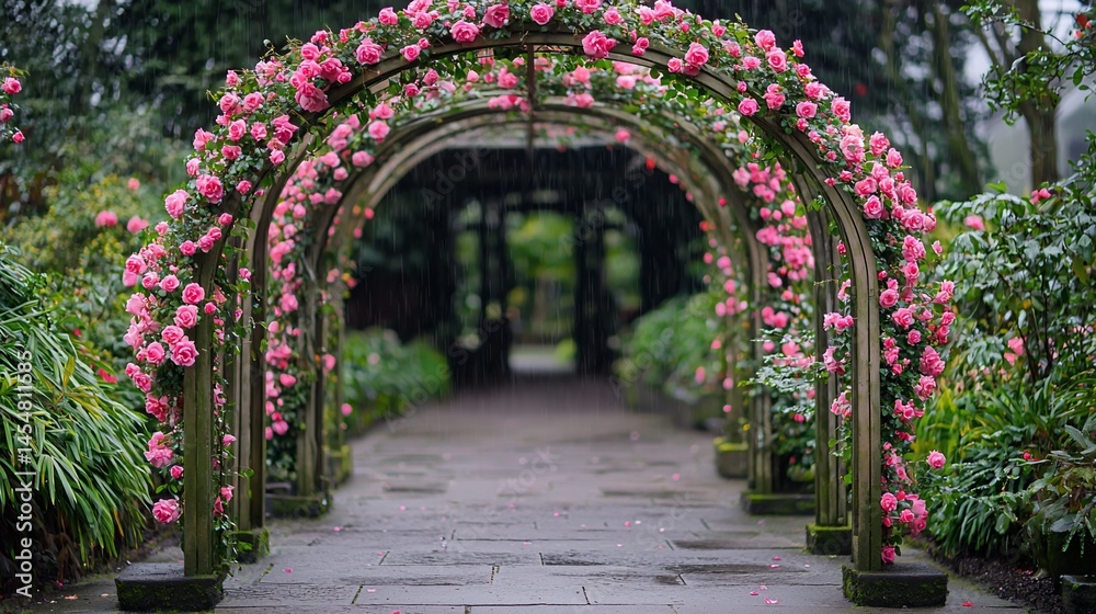 Fototapeta premium Romantic rose archway garden path
