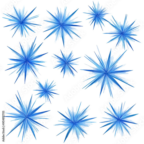 Blue Starbursts isolated on white background .