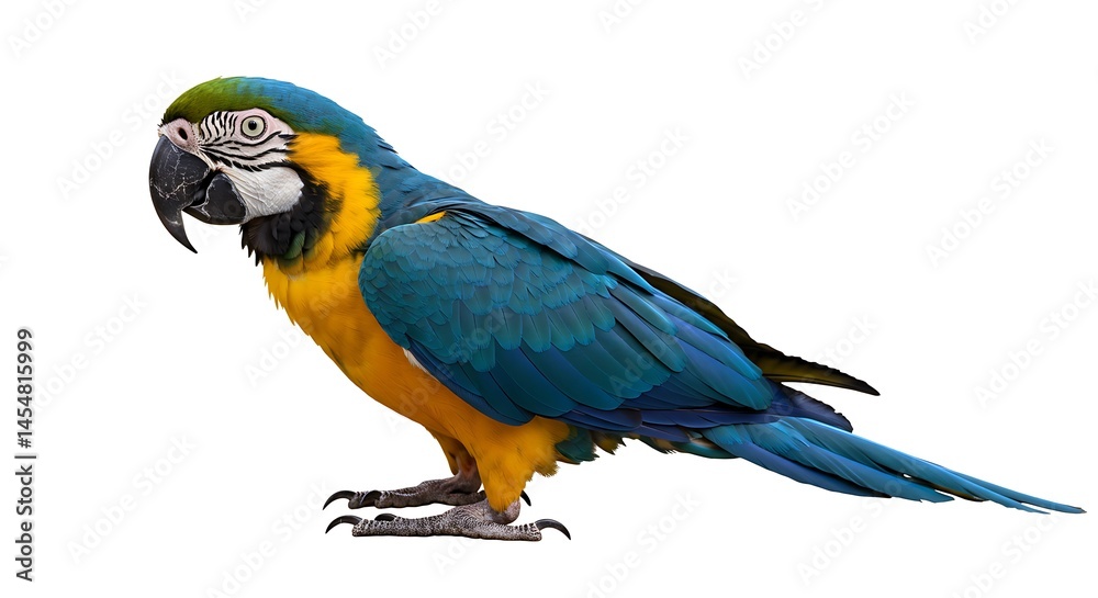 Fototapeta premium Striking Blue-and-Yellow Macaw Perched on Tropical Branch