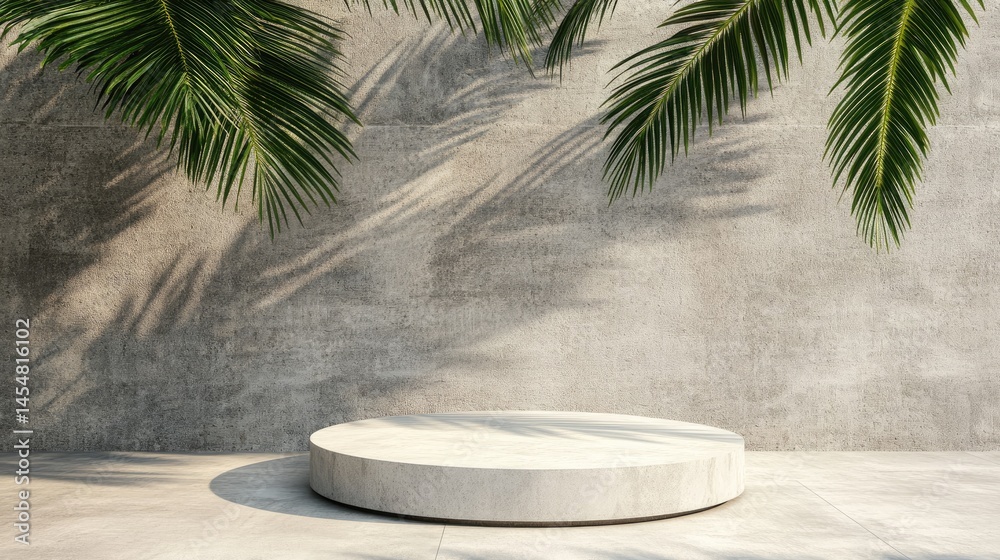 Obraz premium Light and shadow on a light gray concrete podium.