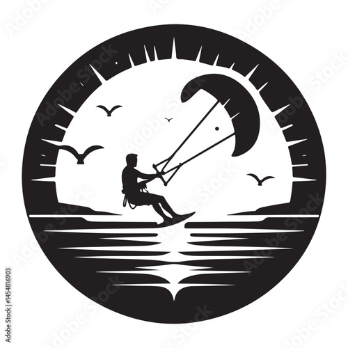 Kitesurfing Silhouette Illustration Thrilling Ocean Sports Adventure