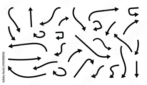 Set of hand drawn Arrows icons. black arrow collection.  arrow icon with various directions