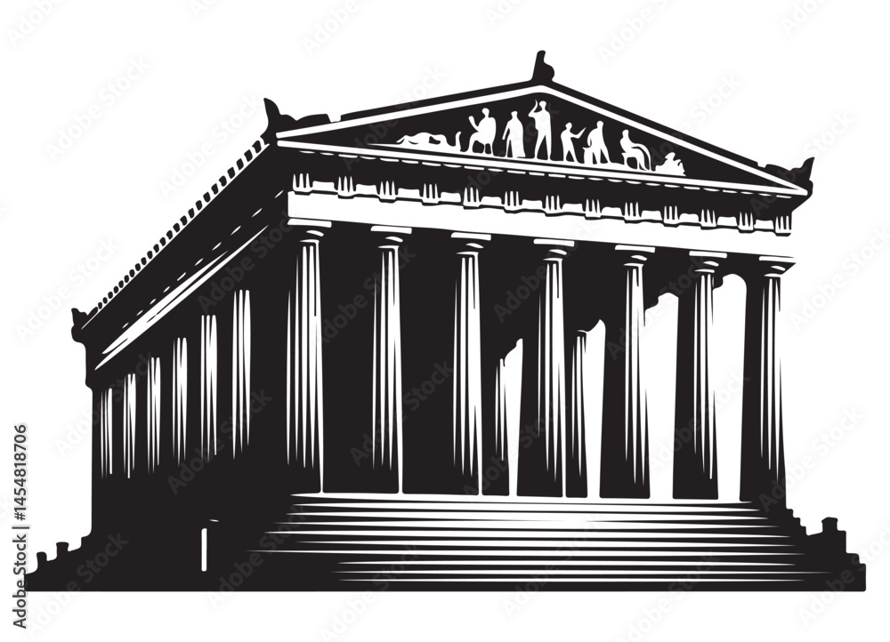 Obraz premium Magnificent Ancient Greek Temple Illustration A Journey Through Architectural Brilliance