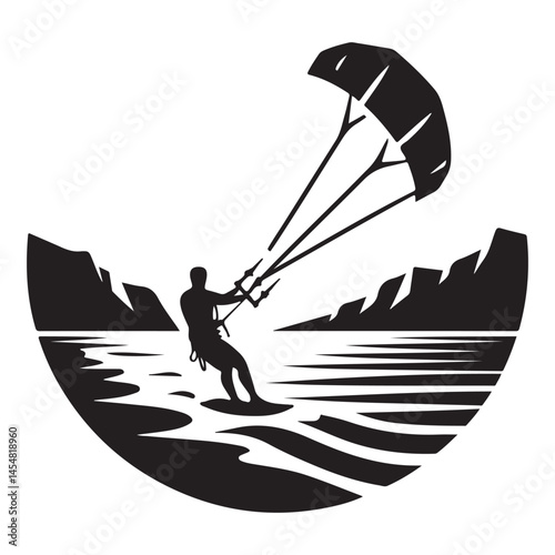 Dynamic Kite Surfer Silhouette Illustration Riding The Ocean Waves Beautifully
