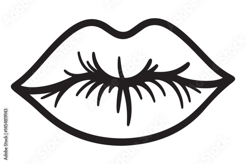 Lips with Closed Eye Silhouette Vector Illustration Design Art
