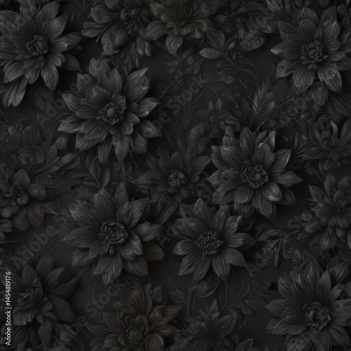Abstract charcoal floral wallpaper, dark seamless pattern, intricate design ,  floral,  abstract,  interior