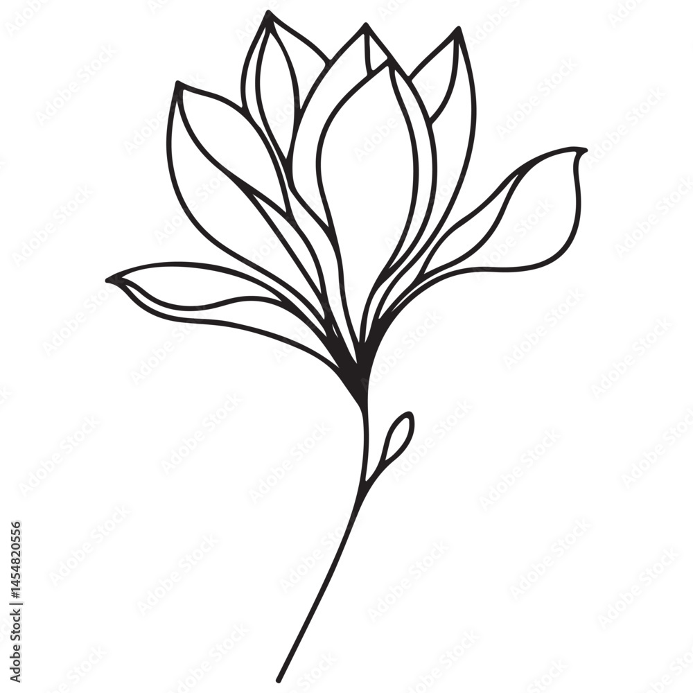 Obraz premium Elegant Magnolia Flower Line Art Vector for Botanical Designs