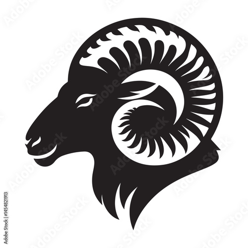 Ram Head Silhouette Vector Illustration for Astrology Designs