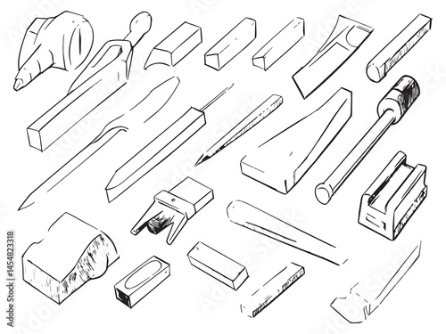 Minimalist Vector Illustration of Joinery Tools for Construction