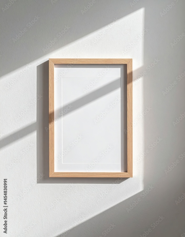 Blank wooden frame on sunlit wall. mock up wll art – Generative AI Image Blank wooden frame on sunlit wall. mock up wll art – Generative AI Image