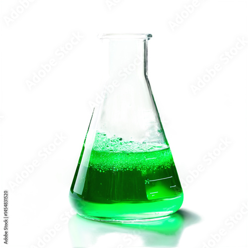 Obraz na płótnie green liquid in a laboratory glass flask isolated on transparent background w salonie