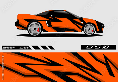 Stylish orange car wrap design with bold patterns