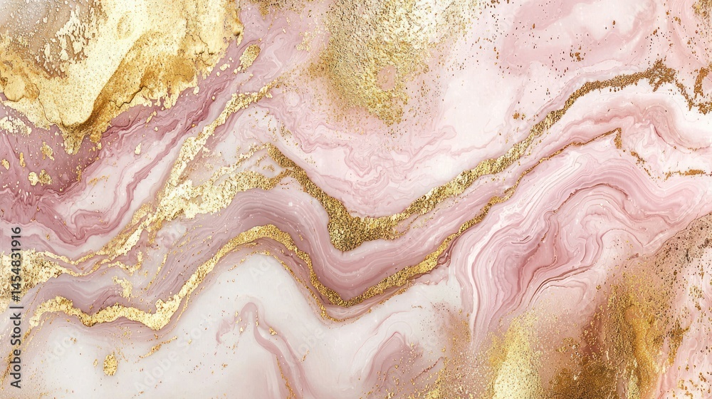 Obraz premium Swirling pink, white, and gold abstract, fluid texture design