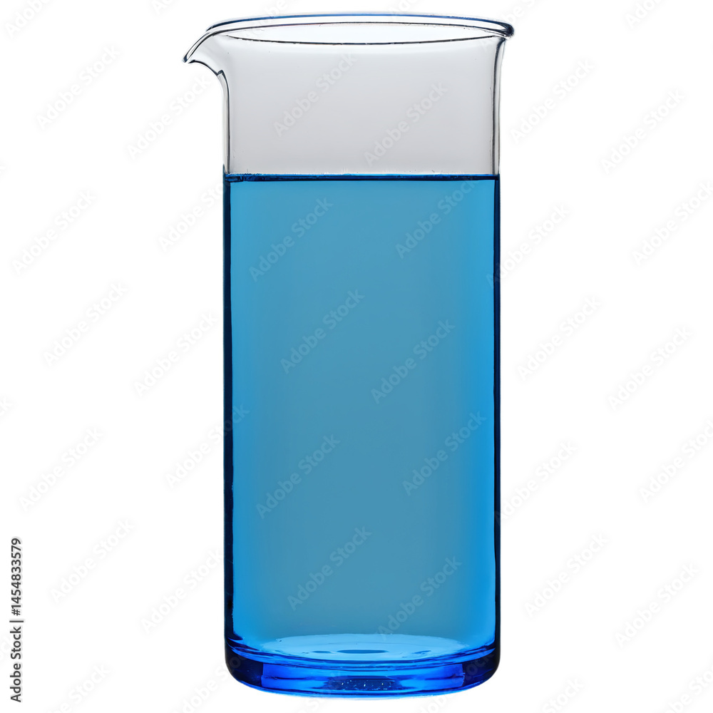blue liquid in a laboratory glass flask isolated on transparent background