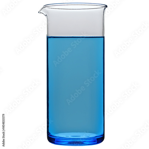 blue liquid in a laboratory glass flask isolated on transparent background