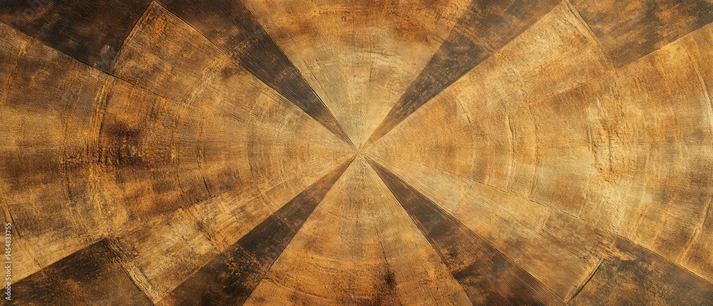 Obraz premium Wood texture displays radial geometric pattern with concentric rings, creating abstract background.